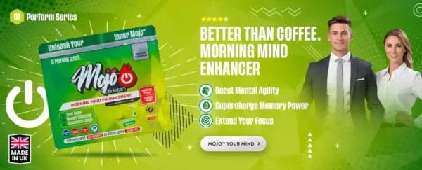 Mojo Kickstart morning mind enhancement — better than coffee, morning mind enhancer: boost mental agility, supercharge memory power, extend your focus. Mojo your mind.